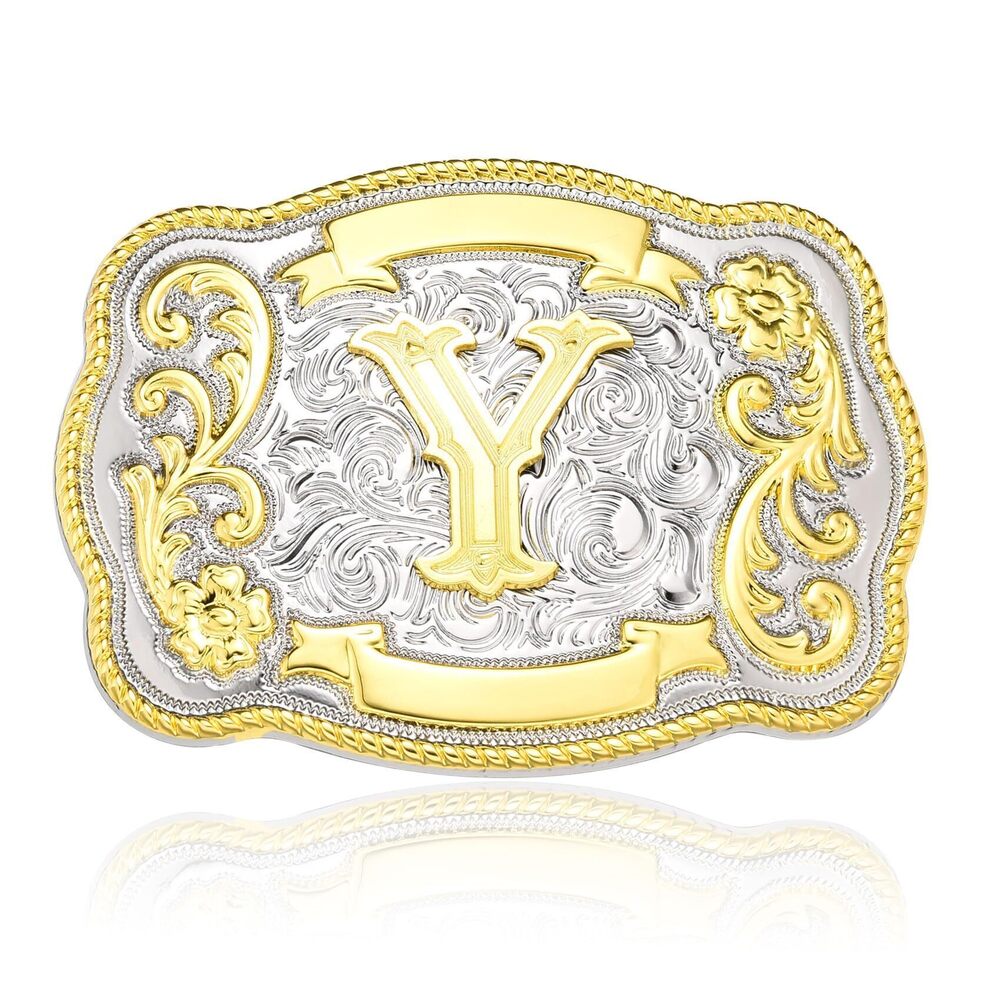 8353 Western Initial Letter ABC to XYZ Belt Buckle , Golden Capital Belt